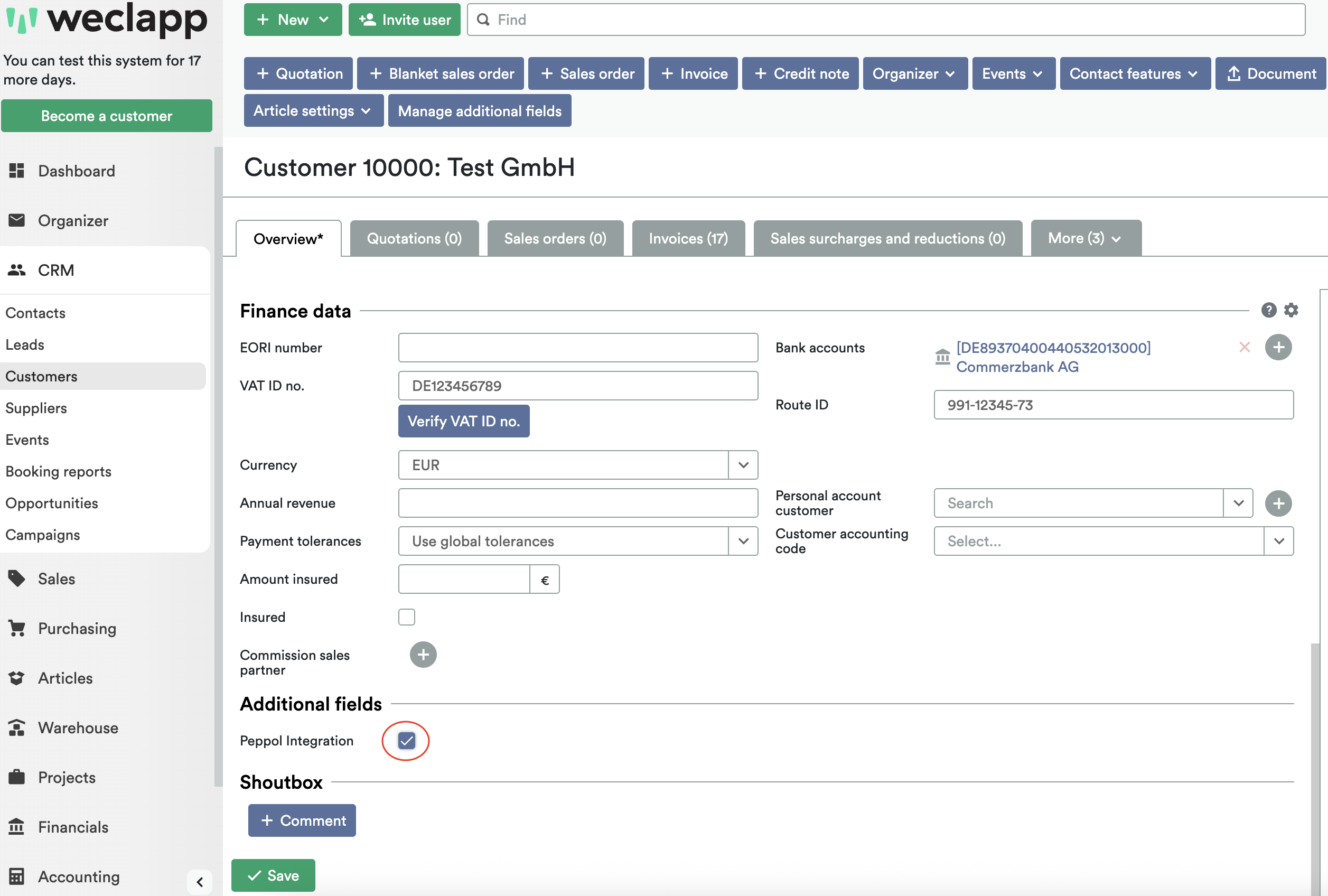 Integrations-Flag beim Kunden