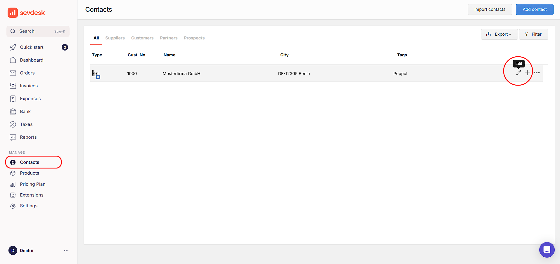 Edit contact to add tag