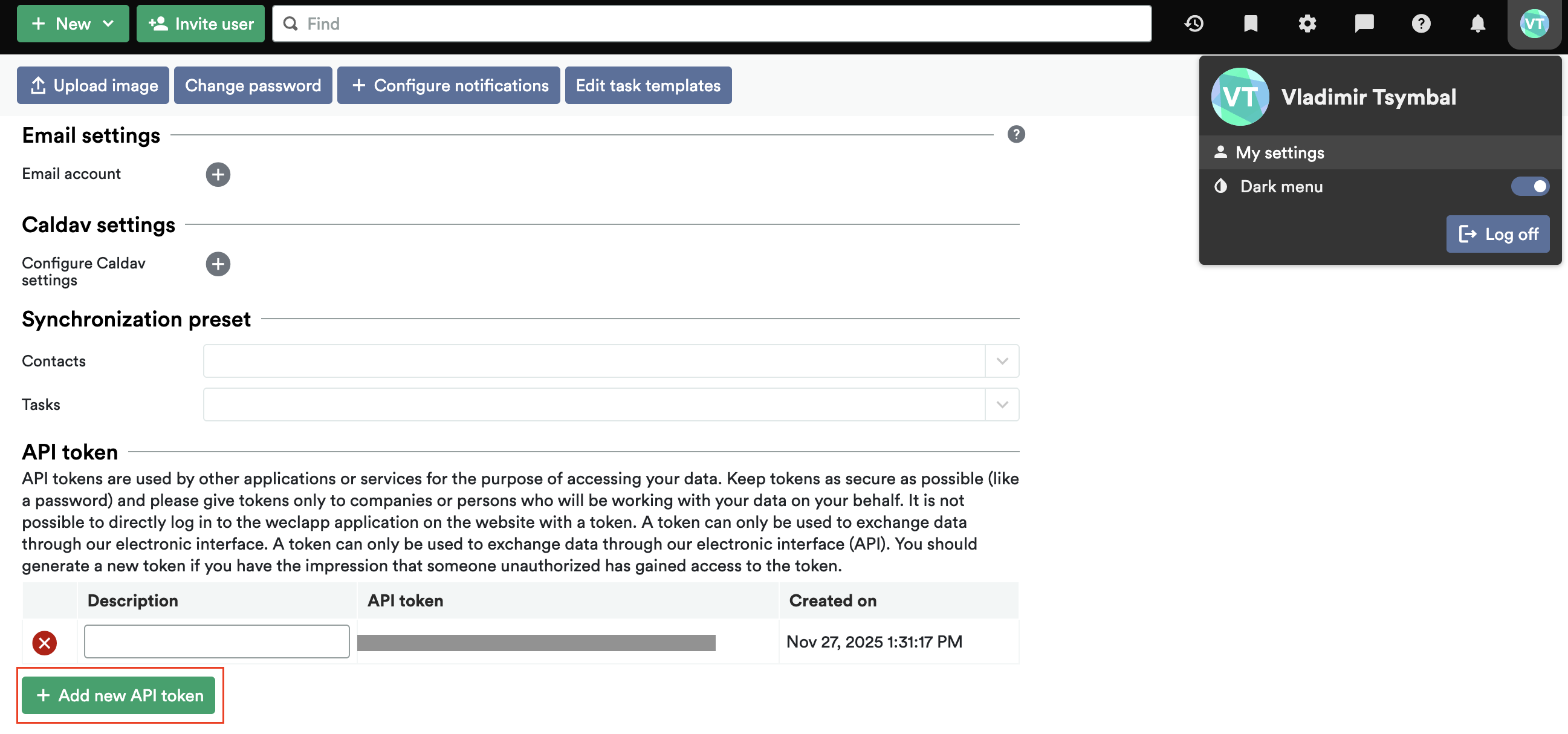 Creating an API Token in Weclapp