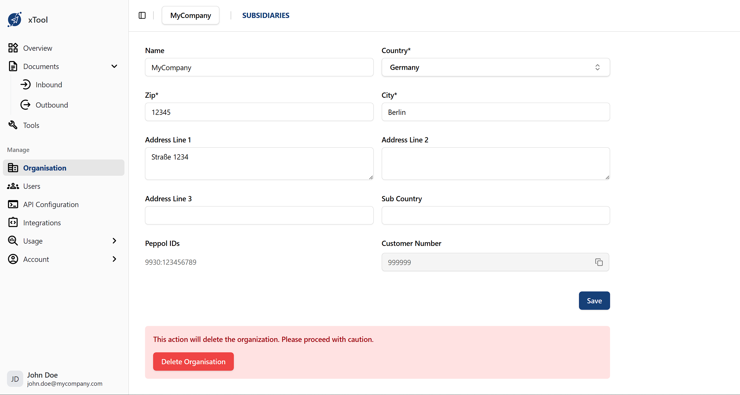 Organisation data form